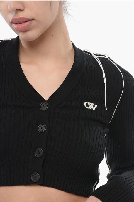 Kurzer Cardigan mit Kontrastnähten in Schwarz - Image 2