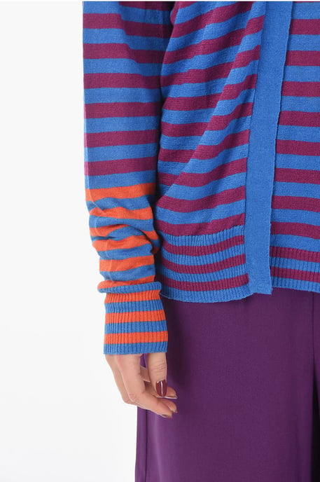 Gestreifte Strickjacke aus Flachs mit offener Vorderseite in Mehrfarbig - Image 3