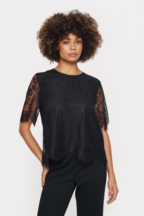 Kurzarm-Bluse Gerade Passform black - Image 3