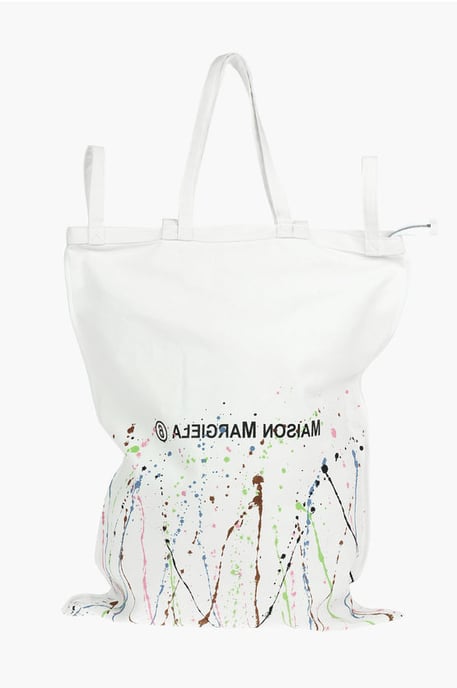MM6 Maxi-Tragetasche aus Canvas mit Farbspritzer-Print und Logo in Weiß - Image 1