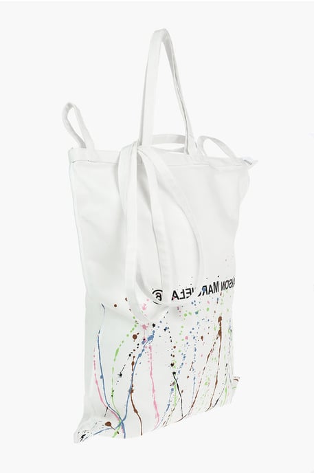 MM6 Maxi-Tragetasche aus Canvas mit Farbspritzer-Print und Logo in Weiß - Image 3