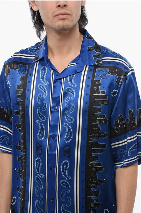 Bowlingshirt mit Bandana-Motiv in Blau, Schwarz - Image 3