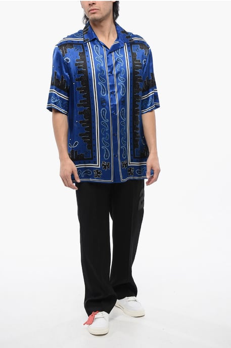 Bowlingshirt mit Bandana-Motiv in Blau, Schwarz - Image 4