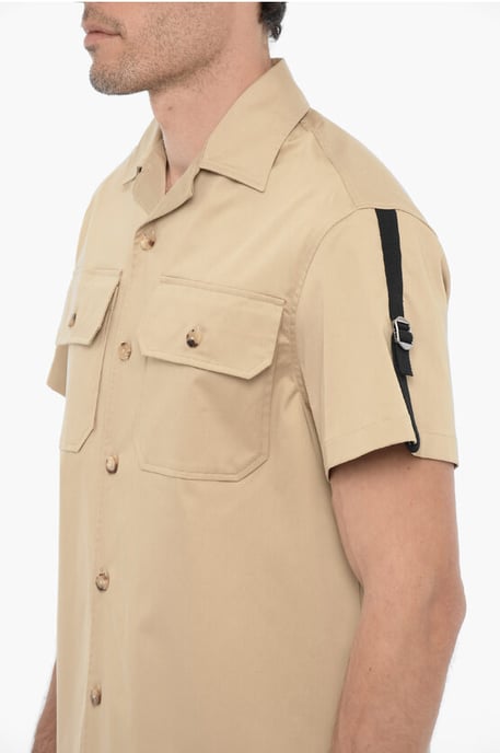 Kurzarm-Saharan-Hemd mit doppelter Brusttasche in Beige - Image 3