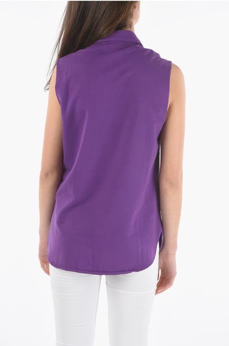 Ärmelloses Maxi-Shirt aus Baumwolle mit doppelten Brusttaschen in Violett - Image 2