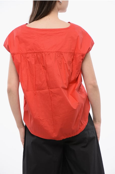 Ärmelloses Popeline-Shirt mit Kordelzug am Saum in Rot - Image 2