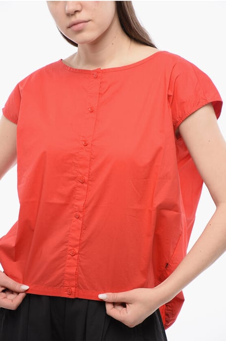 Ärmelloses Popeline-Shirt mit Kordelzug am Saum in Rot - Image 3