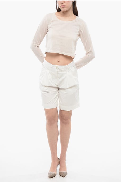 Doppelt plissierte Stretch-Shorts in Weiß - Image 4
