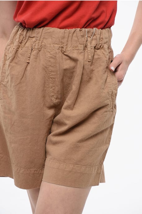 Leinen-Mix-Shorts mit elastischem Bund in Beige - Image 3