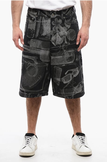 Hoch taillierte Jacquard-Xray-Jeansshorts in Grau - Image 1