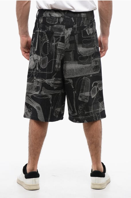 Hoch taillierte Jacquard-Xray-Jeansshorts in Grau - Image 2