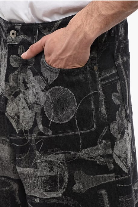 Hoch taillierte Jacquard-Xray-Jeansshorts in Grau - Image 3