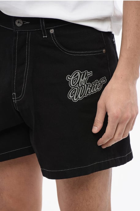 Dark Washed Shorts mit Logo-Stickerei in Schwarz - Image 3