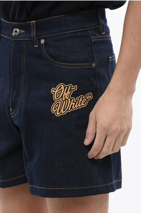 Raw Wash 90SLOGO Bestickte Jeansshorts in Blau - Image 3