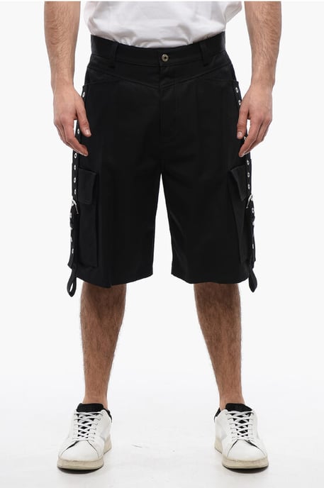 Baumwoll-Cargo-Shorts mit Ösen und Schnallen in Schwarz - Image 1