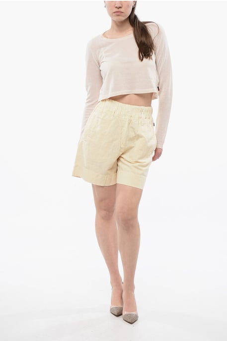 Leinen-Mix-Shorts mit elastischem Bund in Beige - Image 4