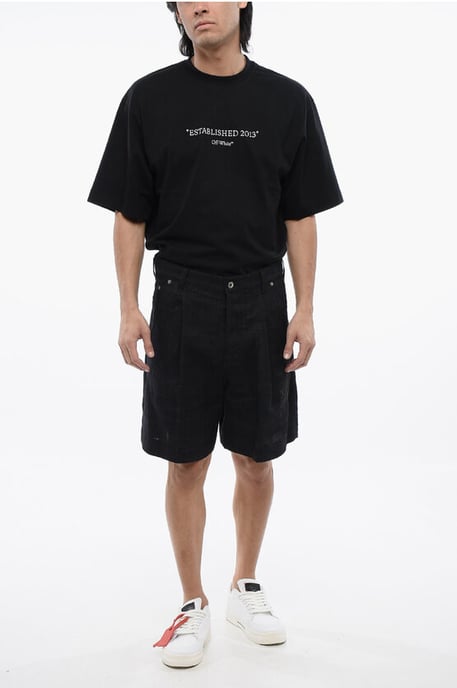 Leinenshorts mit 90SLOGO-Stickerei in Blau - Image 4