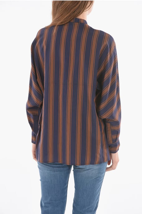 Unbalanced Striped SCULLY Hemd mit Stehkragen in Blau, Braun - Image 2