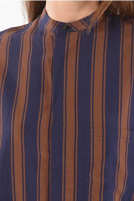Unbalanced Striped SCULLY Hemd mit Stehkragen in Blau, Braun - Image 3