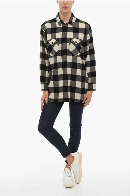 ARCHIVE Buffalo Checked POPOVER Overshirt mit Doppelbrust in Schwarz & Weiß - Image 4
