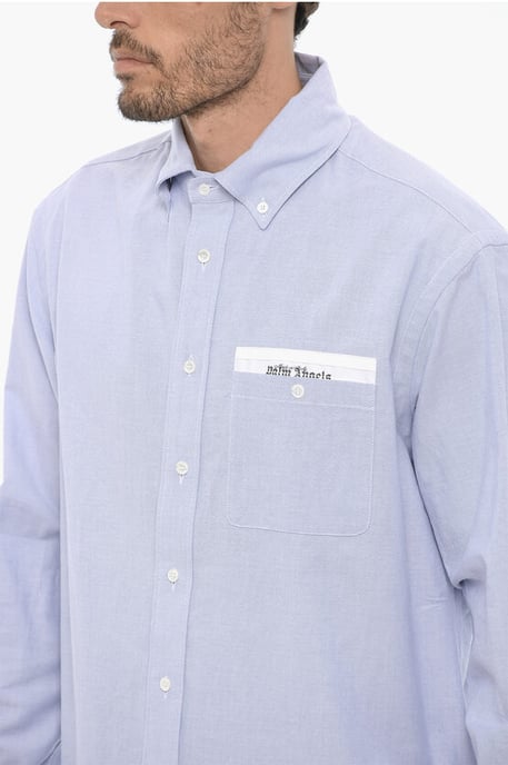 Piquet-Baumwoll-Button-Down-Hemd mit Brusttasche in Hellblau - Image 3