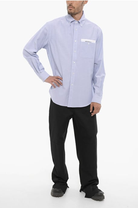 Piquet-Baumwoll-Button-Down-Hemd mit Brusttasche in Hellblau - Image 4