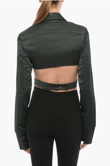 Satin-Crop-Shirt mit Wickeldetail in Grün - Image 2