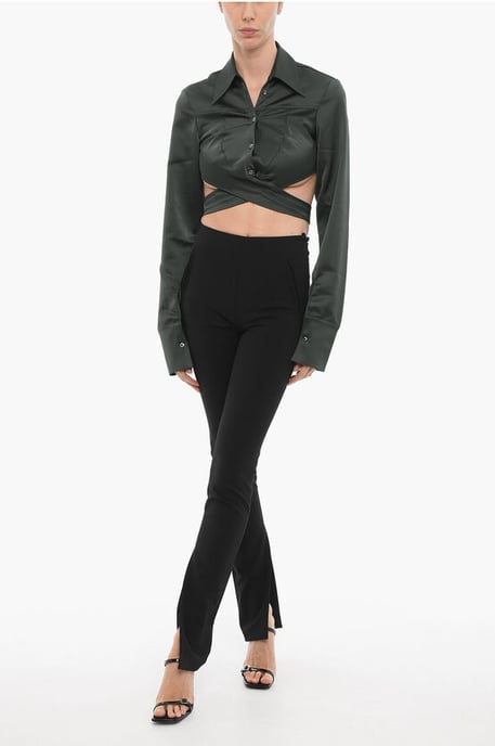 Satin-Crop-Shirt mit Wickeldetail in Grün - Image 4