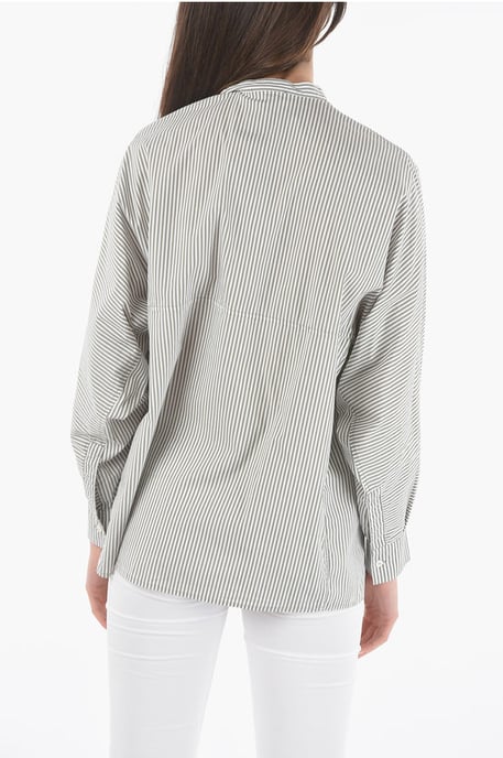 Gestreiftes Oversize-Shirt mit Brusttasche in Grau - Image 2