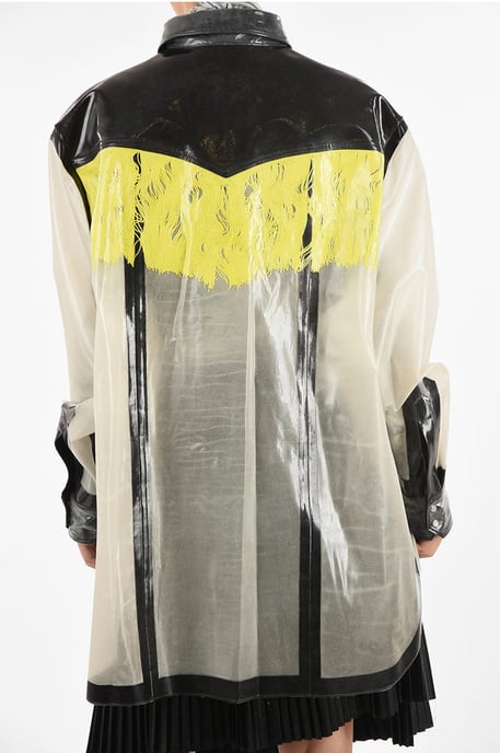 MM0 Lack Oversize Shirt mit Druckknopf in Bianco, Grigio - Image 2