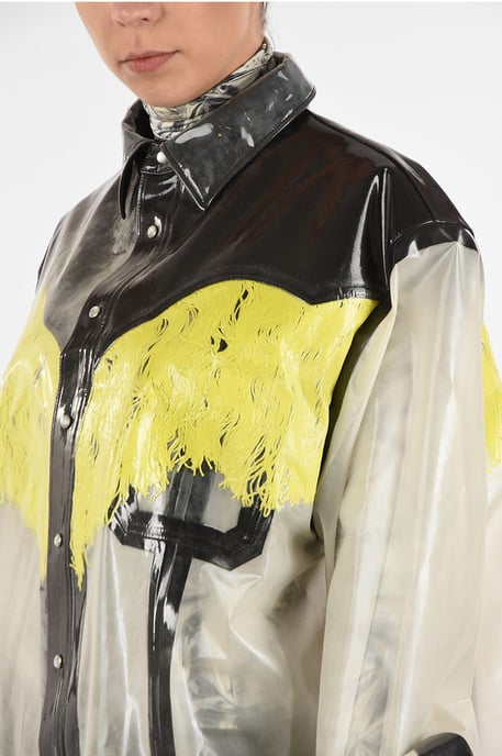 MM0 Lack Oversize Shirt mit Druckknopf in Bianco, Grigio - Image 3