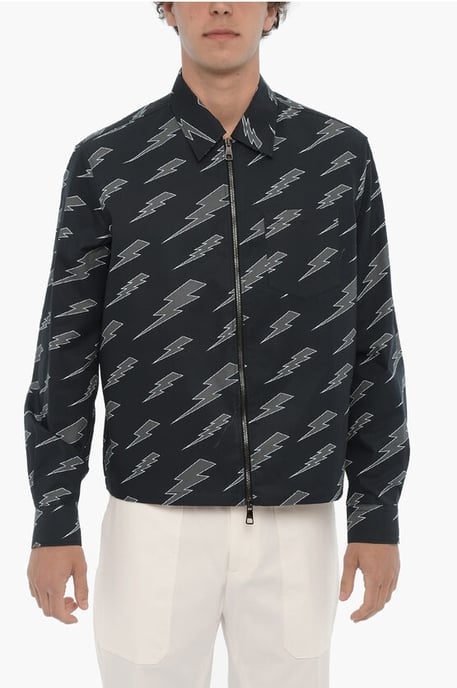 Bedrucktes Overshirt mit Reißverschluss in Blau - Image 1