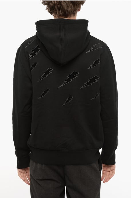 Easy Fit Hoodie mit Samt-Thunderbolt in Schwarz - Image 2