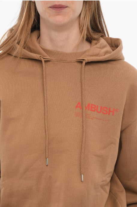 Hoodie aus gebürsteter Baumwolle mit aufgedrucktem Logo in Braun - Image 3
