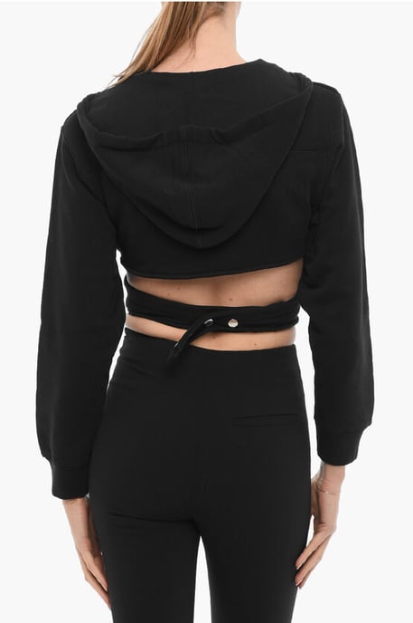 Einfarbiger, kurzer Hoodie zum Wickeln in der Taille in Schwarz - Image 2