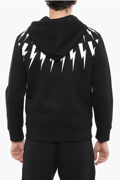 Slim Fit FAIRISLE THUNDELBOLT Neopren-Hoodie in Schwarz - Image 2