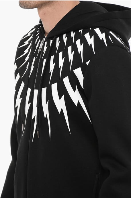 Slim Fit FAIRISLE THUNDELBOLT Neopren-Hoodie in Schwarz - Image 3