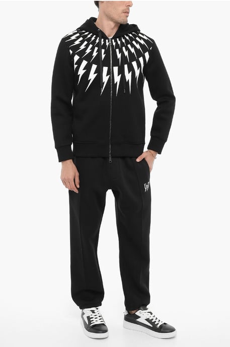 Slim Fit FAIRISLE THUNDELBOLT Neopren-Hoodie in Schwarz - Image 4