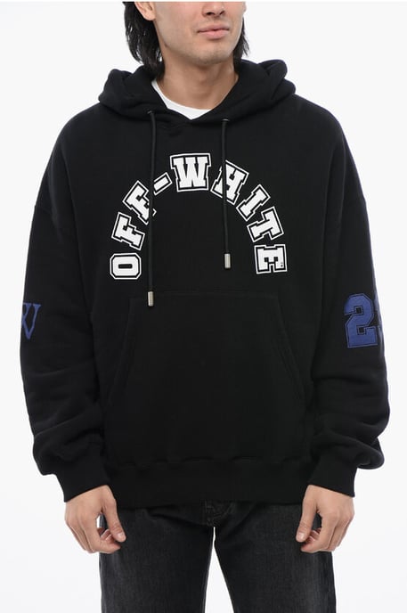 Kapuzenpullover aus gebürsteter Baumwolle mit FOOTBALL-Print in Schwarz - Image 1