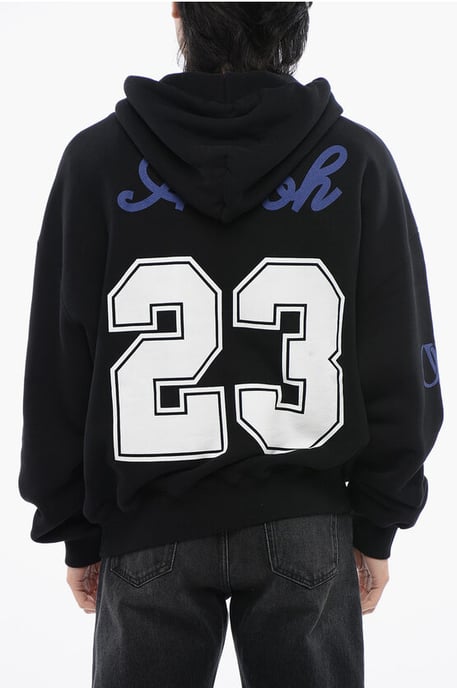 Kapuzenpullover aus gebürsteter Baumwolle mit FOOTBALL-Print in Schwarz - Image 2