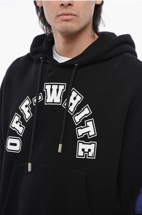 Kapuzenpullover aus gebürsteter Baumwolle mit FOOTBALL-Print in Schwarz - Image 3