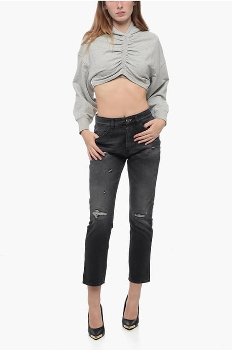 Kurzer Hoodie aus Baumwolle in Grau - Image 4