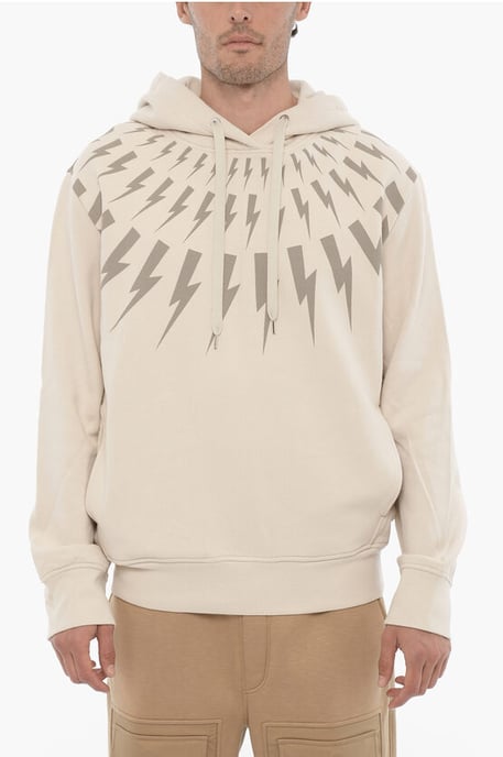 Fleece-Baumwoll-FAIRISLE-THUNDERBOLT-Hoodie in Beige - Image 1