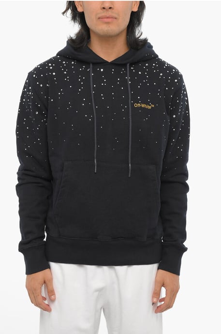 Off-White Hoodie aus gebürsteter Baumwolle mit Schmucksteinen - Schwarz - Image 1