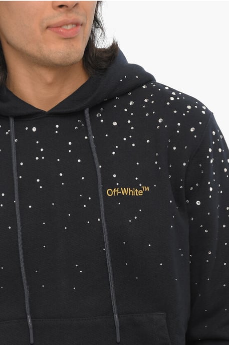 Off-White Hoodie aus gebürsteter Baumwolle mit Schmucksteinen - Schwarz - Image 3