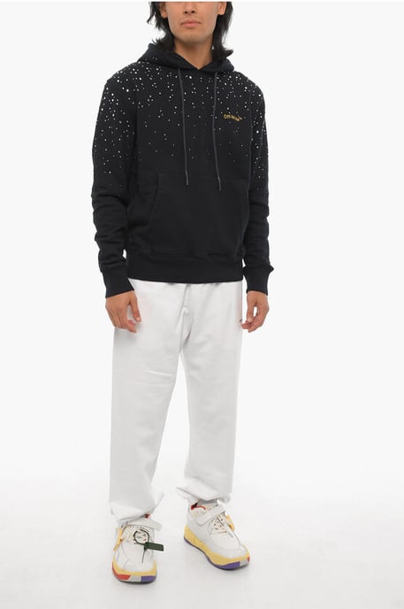 Off-White Hoodie aus gebürsteter Baumwolle mit Schmucksteinen - Schwarz - Image 4