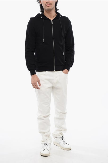 Kapuzenpullover aus gebürsteter Baumwolle mit Reißverschluss und Strass-Tribal in Schwarz - Image 4