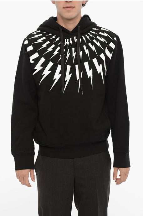 Neil Barrett Fairisle Thunderbolt Hoodie aus Fleece-Baumwolle - Schwarz - Image 1