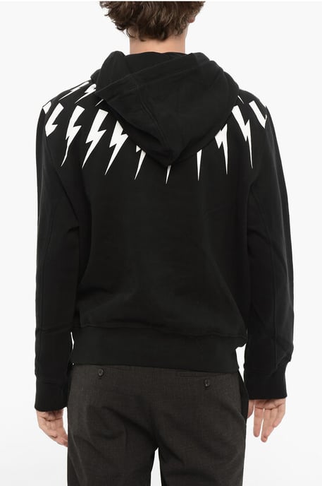Neil Barrett Fairisle Thunderbolt Hoodie aus Fleece-Baumwolle - Schwarz - Image 2