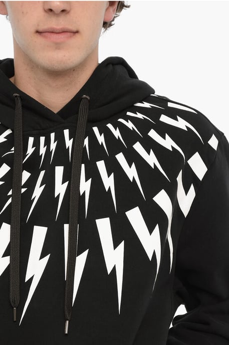 Neil Barrett Fairisle Thunderbolt Hoodie aus Fleece-Baumwolle - Schwarz - Image 3
